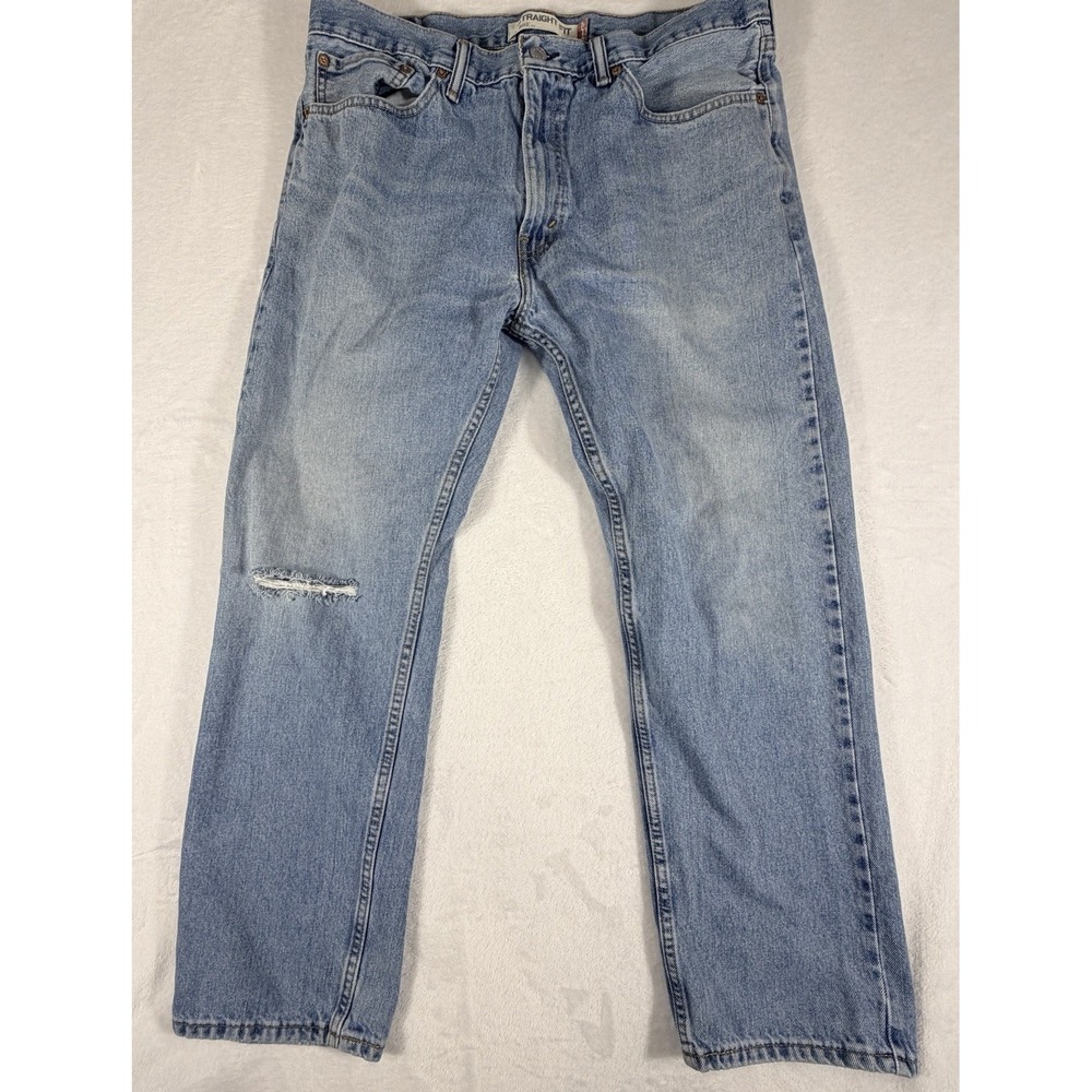 Levis 505 Jeans Men's Sz‎ 36x30 Blue Distressed 100% Cotton Light Wash